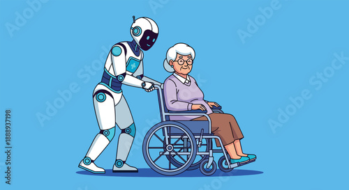 Robot Assisting Elderly Woman in Wheelchair.