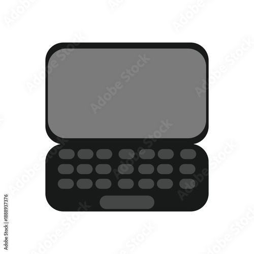 A black business laptop  with a digital display and keypad buttons sits isolated on a white background as an essential technology object for office accounting, finance, and mathematics