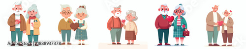line art of a old couple standing sharing a heart symbol on Valentine's Day