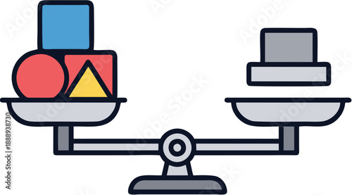 Balance Scale Weighing Various Shapes Objects.