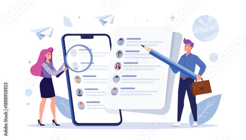 Online recruitment process, job search, candidate selection, human resources management, and application review on mobile device and document