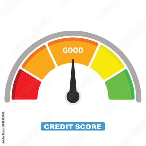 Credit score dial pointing to excellent, signifying top financial health and approval