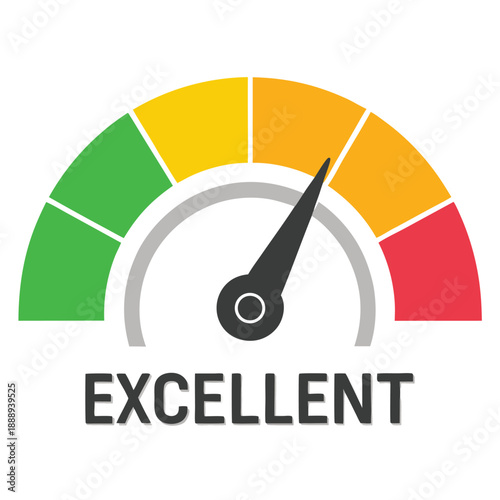 Credit score meter pointing to green, signifying a top-tier financial assessment and loan approval.