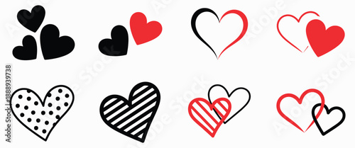 Heart icon set, vector illustrations of heart shapes, Valentine’s Day design elements, love and romance symbols, clean EPS format