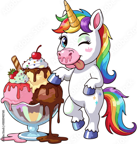 Cartoon Unicorn with Ice Cream Sundae 1.