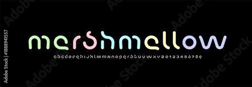 Technology font, digital cyber alphabet, rounded letters A, B, C, D, E, F, G, H, I, J, K, L, M, N, O, P, Q, R, S, T, U, V, W, X, Y, Z and numerals 0, 1, 2, 3, 4, 5, 6, 7, 8, 9, vector illustration 10E