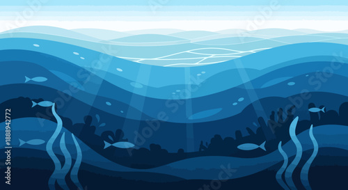 Underwater scene with fish and seaweed