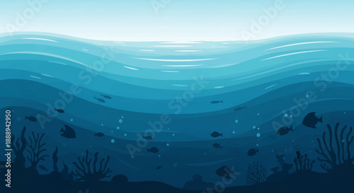 Underwater scene with fish and coral reef