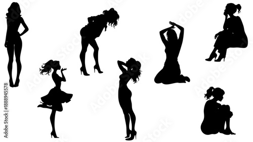Fashionable Lady Silhouettes in Poses