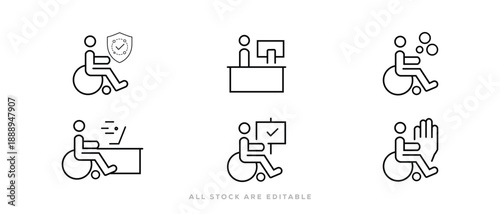 Disabled Employee Line Icon. Wheelchair icon. handicapped access sign symbol. Editable stroke. Vector illustration
