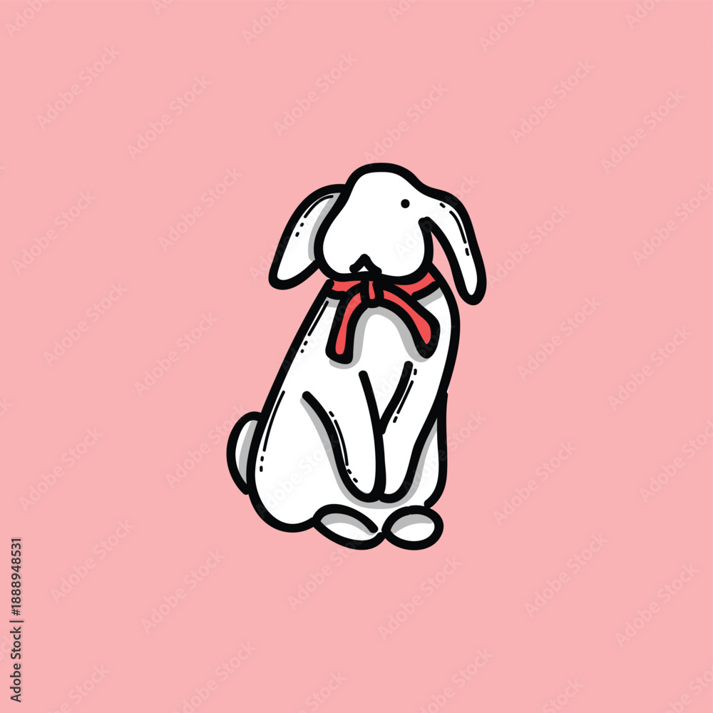Obraz premium Adorable White Rabbit With Red Scarf Cartoon On Soft Pink Background For Children's Art