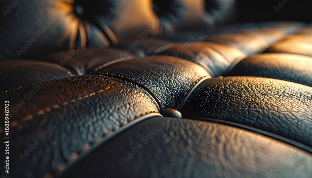 Fototapeta premium Detailed Close-up of Dark Leather Upholstery with Intricate Stitching Pattern Under Moody Lighting