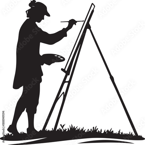 Artist Painting Outdoors Black Silhouette with Easel and Palette Icon