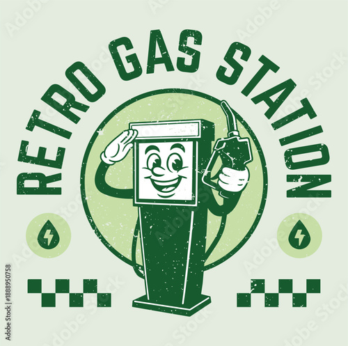 Retro Smiling Gas Pump Mascot Illustration Artwork, Vector Illustration, Print Ready