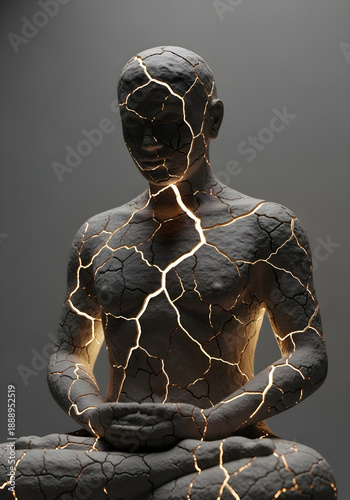 Stone Statue Glowing with Inner Strength and Resilience