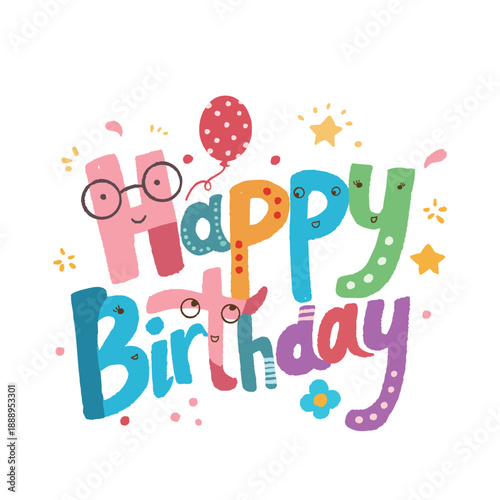 Happy Birthday Wishing Colorful and Cute Font Design