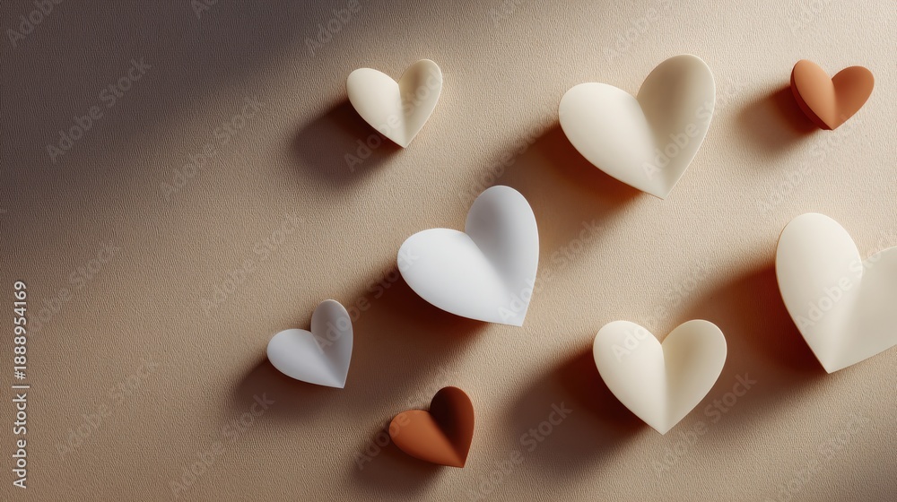 Obraz premium Aesthetic and Minimalist Heart Shapes in Soft Pastel Colors on a Neutral Background for Romantic and Creative Themes