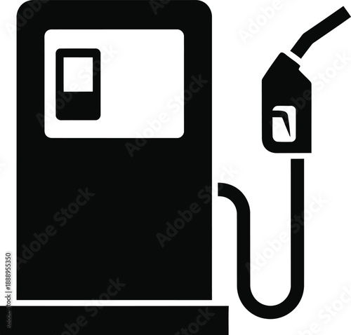 A black and white icon of a gas pump with nozzle