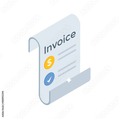 A modern isometric icon of ecommerce invoice and billing document.