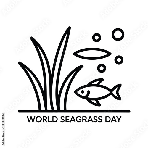 World Seagrass Day illustration with fish and sea grass in minimalist line art style