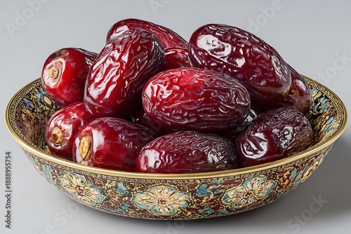 Vibrant dates in an ornate bowl for healthy snacking and culinary delights