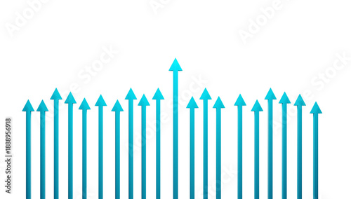 A row of ascending blue arrows on a black background with a single taller arrow in the center symbolizing leadership and distinction