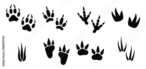 Dinosaur track vector icons, set of fossil footprints, prehistoric footprint illustrations