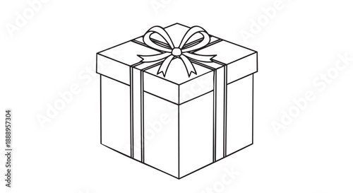 Elegant three dimensional gift box with decorative bow isolated