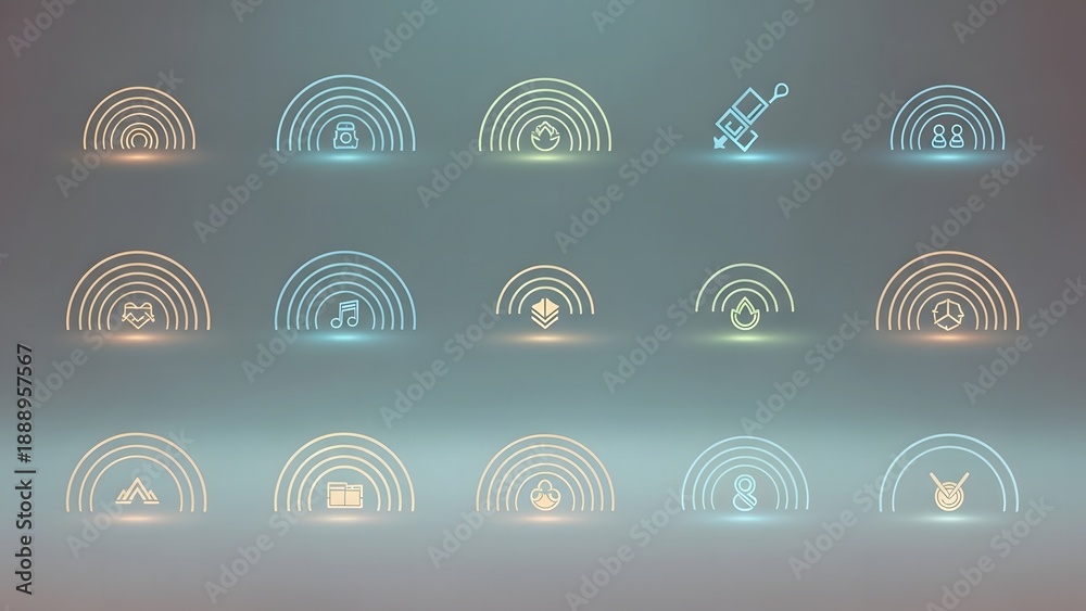 Obraz premium Modern Abstract Glowing Rainbow Line Icons Set for UI Design