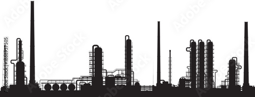 Industrial complex silhouette with pipes and smokestacks
