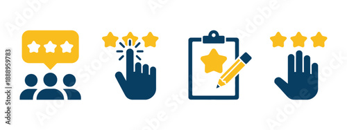 Customer review vector illustration, feedback icon set, including star ratings