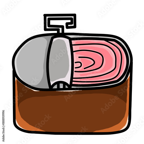 Open Tin Can with Food Illustration in Flat Cartoon Style