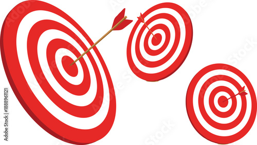 Archery target icons, bullseye arrows, red white circles, precision symbols, success concept, goal achievement, vector illustration, sports accuracy
