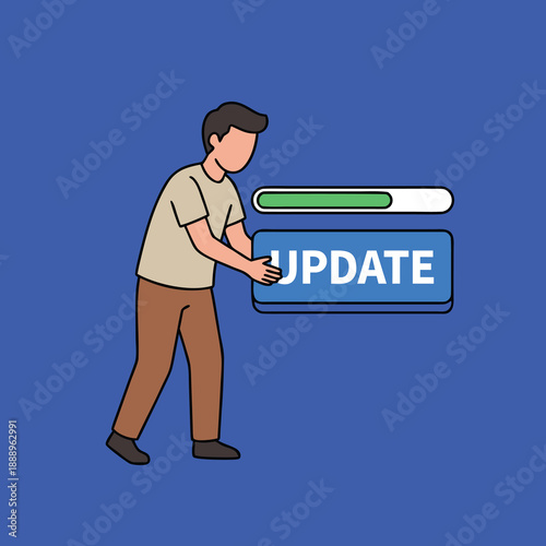 Man Installing Software Update with Progress Bar.