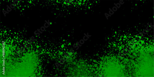 Light green spotted watercolor wall design on black background. smoke misty fog, realistic fog vector illustration.  distressed grunge concrete wall texture. Magic smoke with glitter and small particl