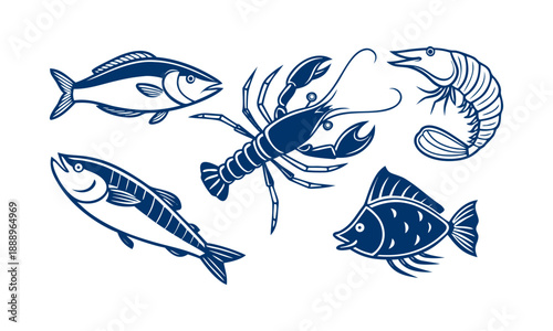 Flat seafood silhouettes fish and shellfish vector icons
, easily editable. 