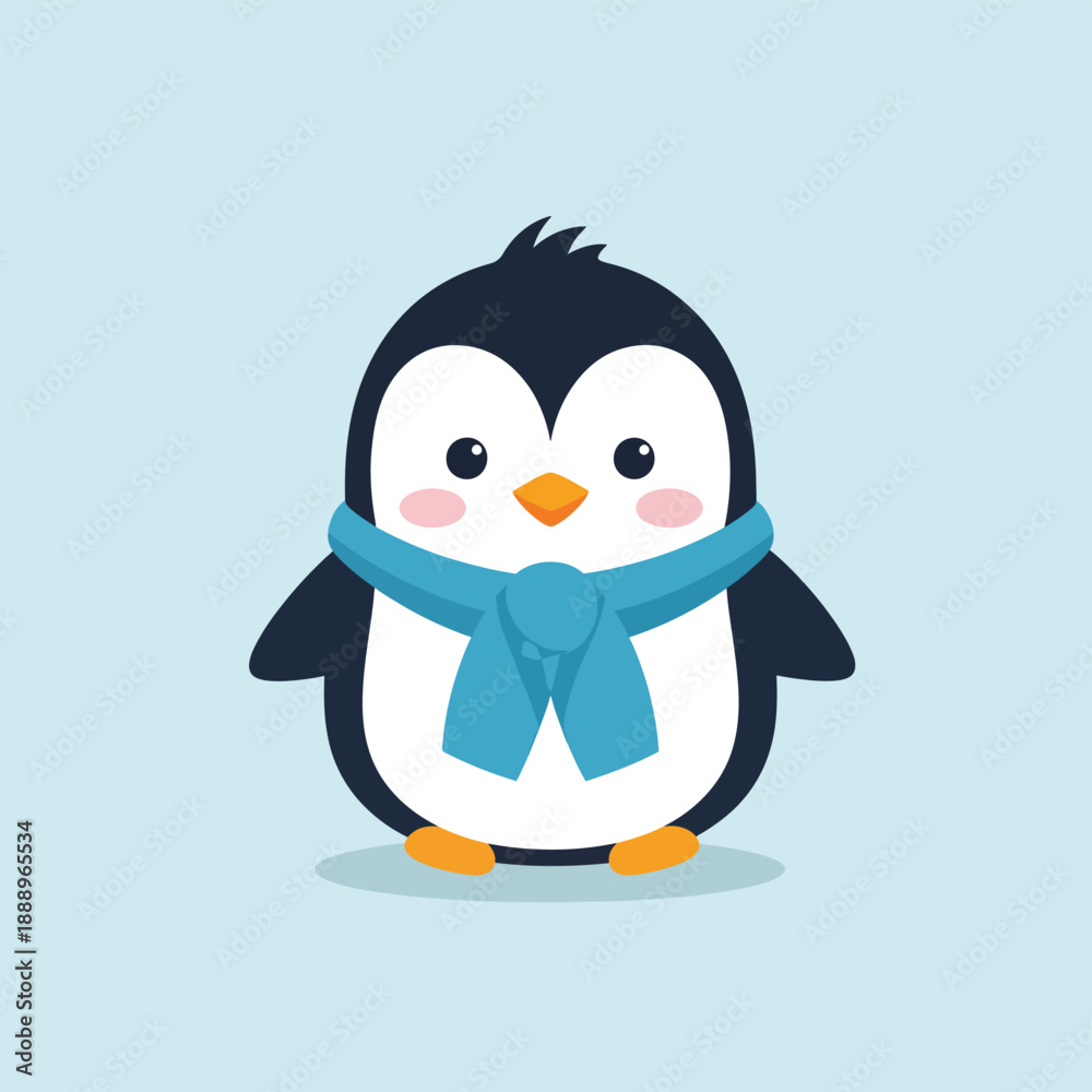 Obraz premium Adorable Penguin with Blue Scarf