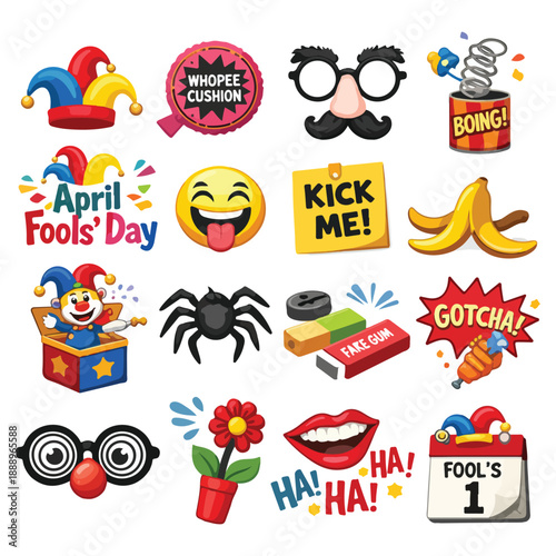 April Fools’ Day Collection of Decorative Icons – Vector Set