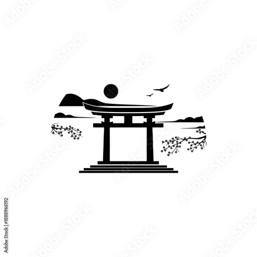 A black and white silhouette style illustration logo with a strong traditional Japanese feel.