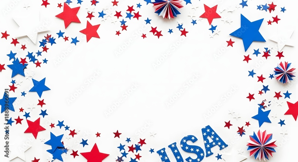 Fototapeta premium A patriotic background with red, white, and blue stars and USA text