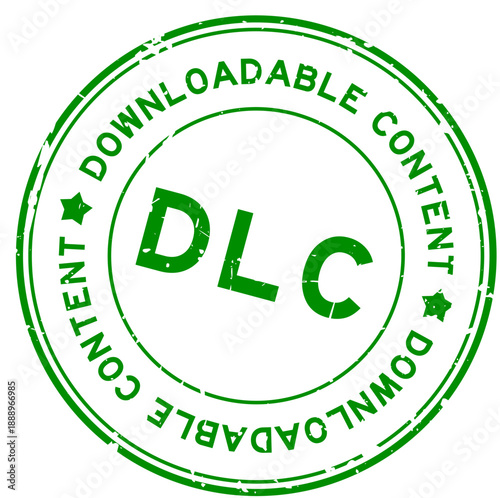 Grunge green DLC downloadable content word round rubber seal stamp on white background