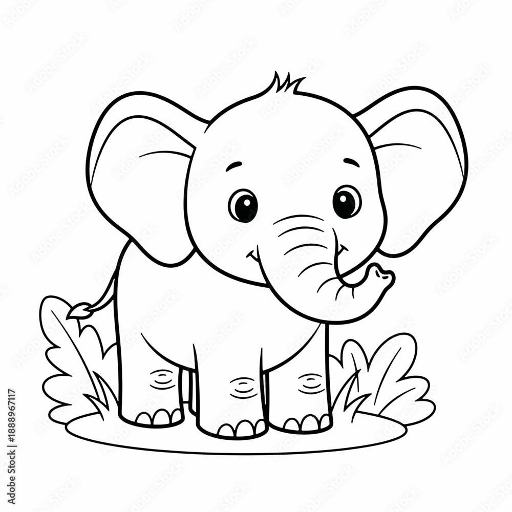 Fototapeta premium Cute Elephant Outline Coloring Page for Kids, Simple Safari Animal Line Art