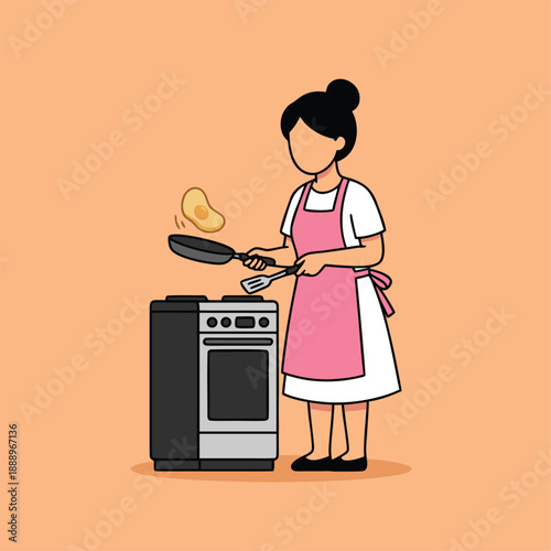 Woman cooking pancakes on stove.
