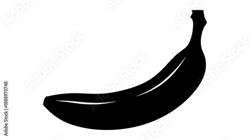 Black Silhouette of a Banana on White Background, Simple and Clean