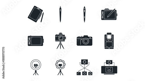 Digital Art and Photography Equipment Icons Set