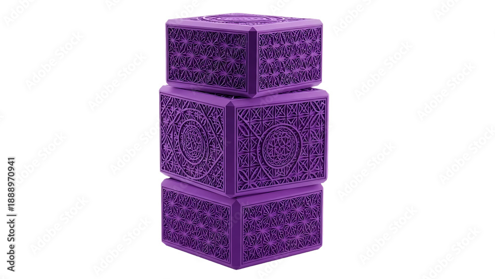 Obraz premium Purple Decorative Cube Stack Luxury Ornament On Isolated Transparent Background