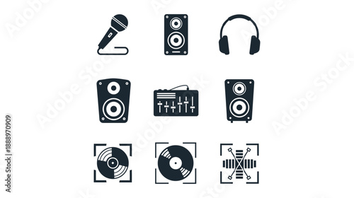 Collection of musical equipment icons for audio production and sound