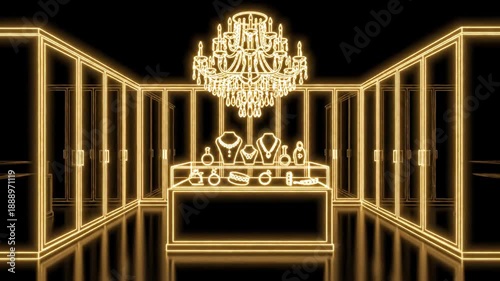 Glowing Neon Luxury Interior Stage With Crowned Throne.