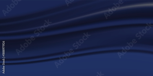 Navy blue silk satin. Silky shiny fabric. Dark luxury background with space for design. Banner. Wide. Long. Panoramic. Template. Empty. Flat lay, top view table. Beautiful.Elegant.Birthday,Christmas.