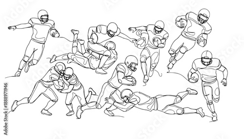 Continuous Line Art Football Players Tackling Vector Illustration
